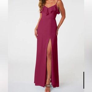 Azazie Natalia A-Line Chiffon Bridesmaid Dress | Mulberry | NWT